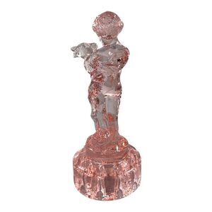 Cambridge Glass Draped Lady with Fawn or Dog Vintage Pink Flower Frog Figurine